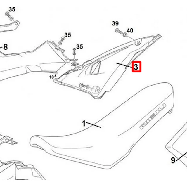 Tapa trasera lateral derecha Rieju MRT 125 - blanco