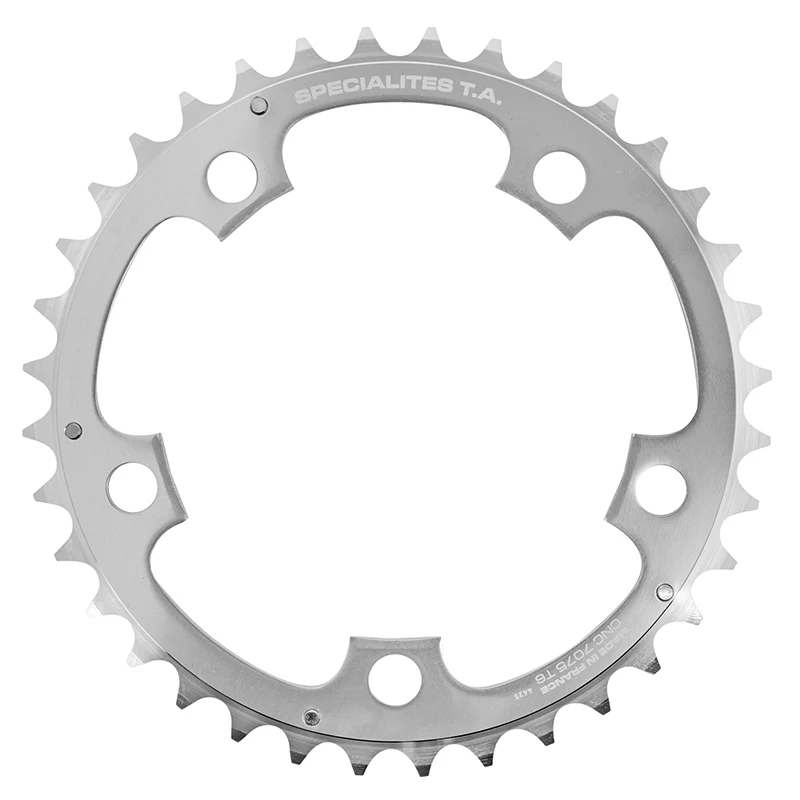 Plateau Route 5 branches Ø 110 Ta Zephyr 38 dents Milieu Argent Alu 7075 Type Shimano 9-10V.