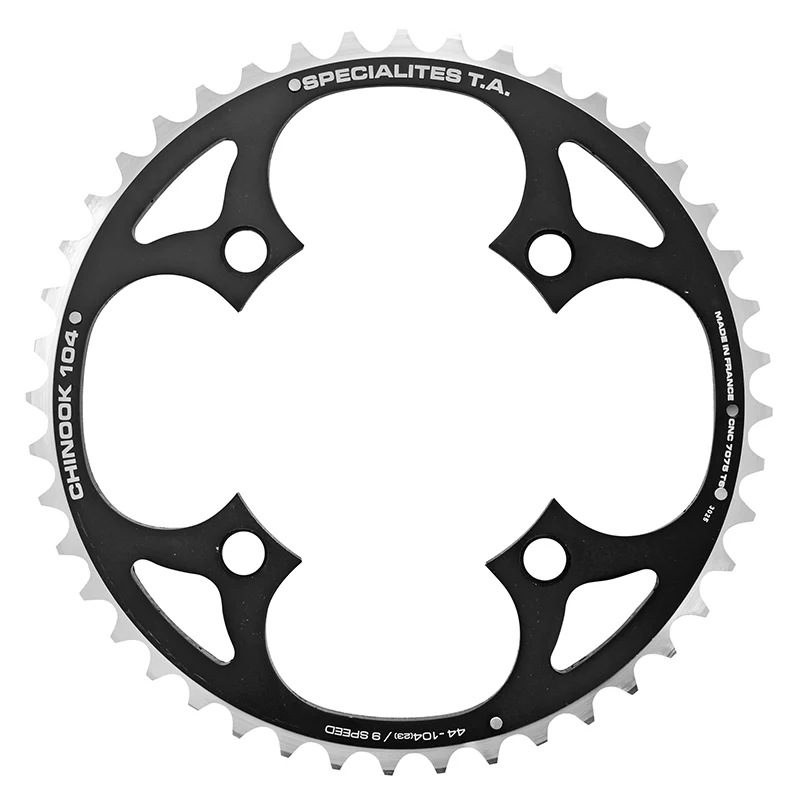 Plateau VTT 4 branches Ø 104 Ta Chinook Triple 44 dents Extérieur Noir Alu Pour Shimano - Sram - Race Face - Fsa 8-9V.