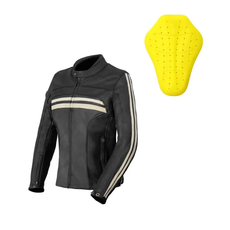 Blouson de moto en cuir femme - Enfield bandes beige