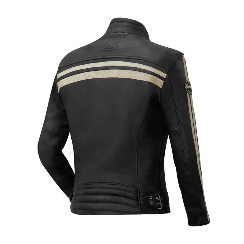 Blouson de moto en cuir femme - Enfield bandes beige