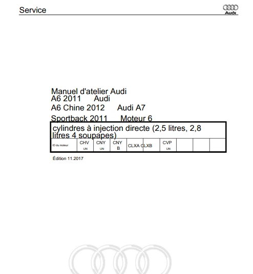 manuel d'atelier Audi A6 RS6 A7 2011 2018 français