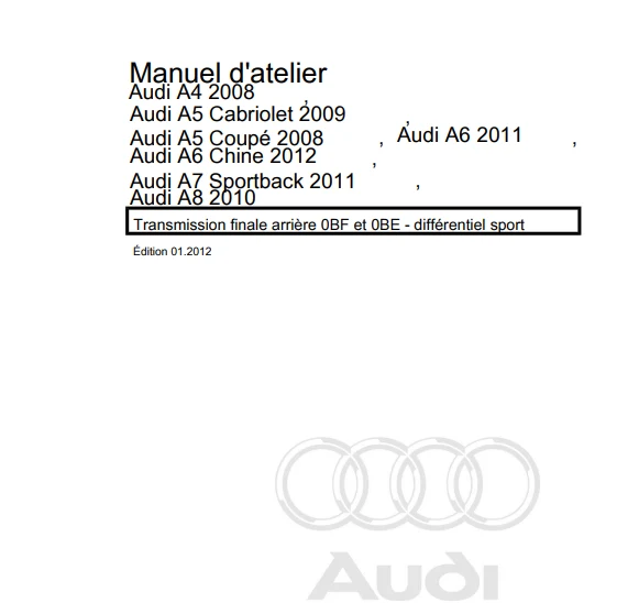 manuel d'atelier Audi A6 RS6 A7 2011 2018 français