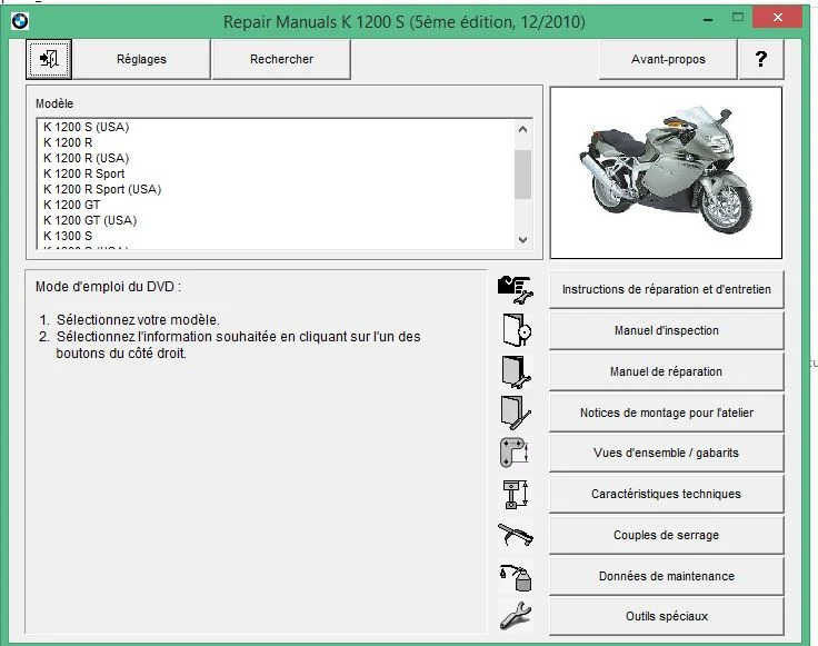Manuel d'atelier BMW K1200 K1300 2010 français
