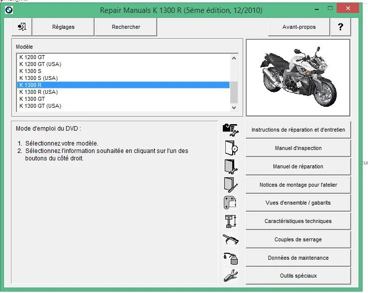 Manuel d'atelier BMW K1200 K1300 2010 français