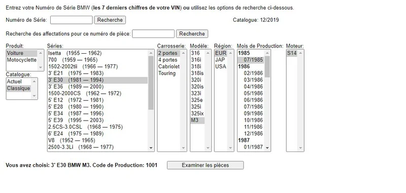 Catalogue de pièces BMW 1950 à 2019