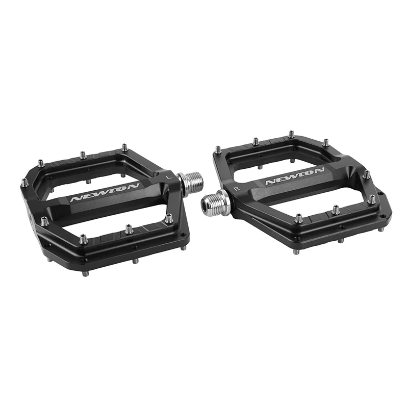 Pédale VTT Plateforme Descente - BMX Newton Noir A Roulements Alu Cnc Filetage 9-16 Avec Picots Argent Demontable (Paire) 120X108 mm