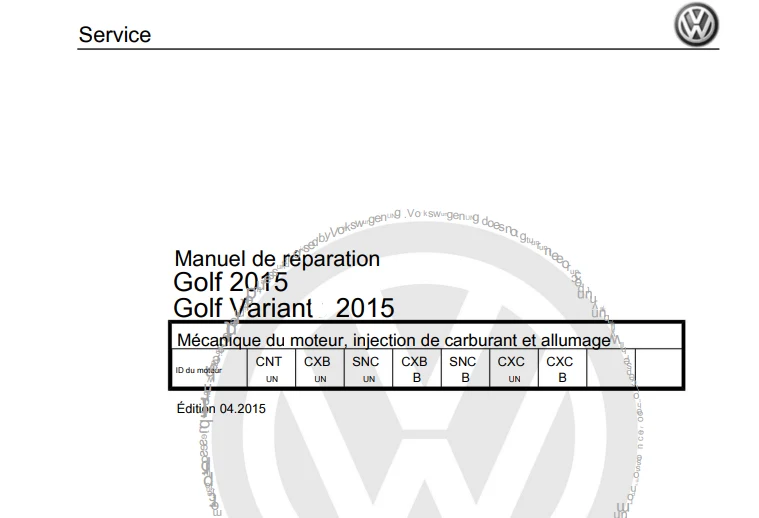 manuel d'atelier Volkswagen Golf 7 2013 2018 en français