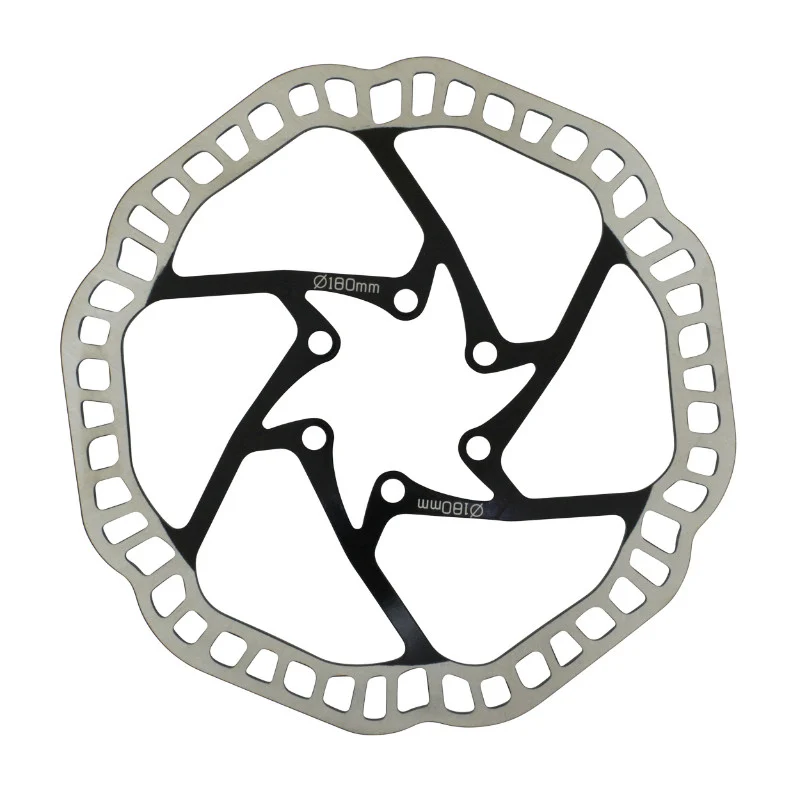 Disque De Frein VTT 6 Trous Newton Brakco Compatible Shimano Et Autres 180 mm Argent Centre Noir + 6 Vis