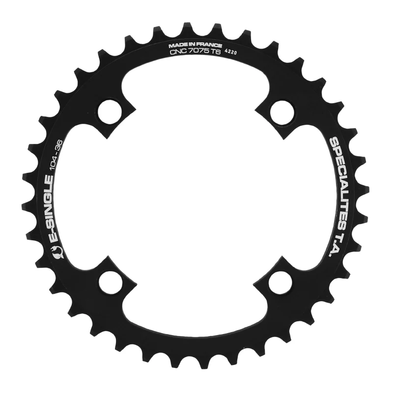 Plateau VAE-E-Bike 4 branches Ø 104 Pour Bosch - Brose - Yamaha - Giant - Shimano E-Steps Ta E-Single 36 dents Mono Noir Alu 7075