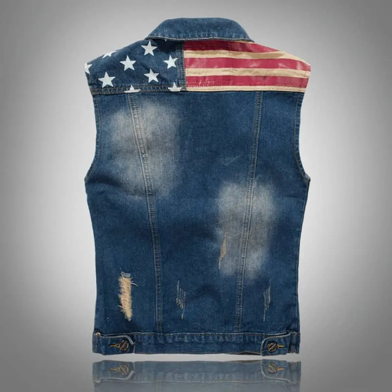 Gilet jean biker - Drapeau Américain