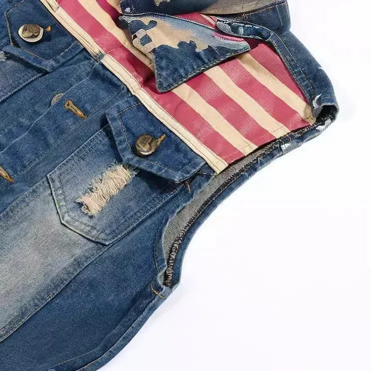 Gilet jean biker - Drapeau Américain