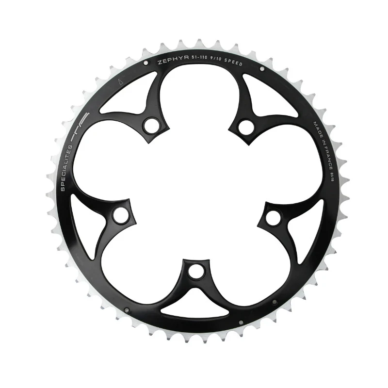 Plateau Route 5 branches Ø 110 Ta Zephyr 51 dents Extérieur Noir Alu 7075 Type Shimano 9-10V.