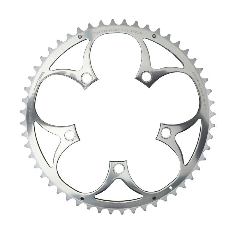 Plateau Route 5 branches Ø 110 Ta Zephyr 52 dents Extérieur Argent Alu 7075 Type Shimano 9-10V.