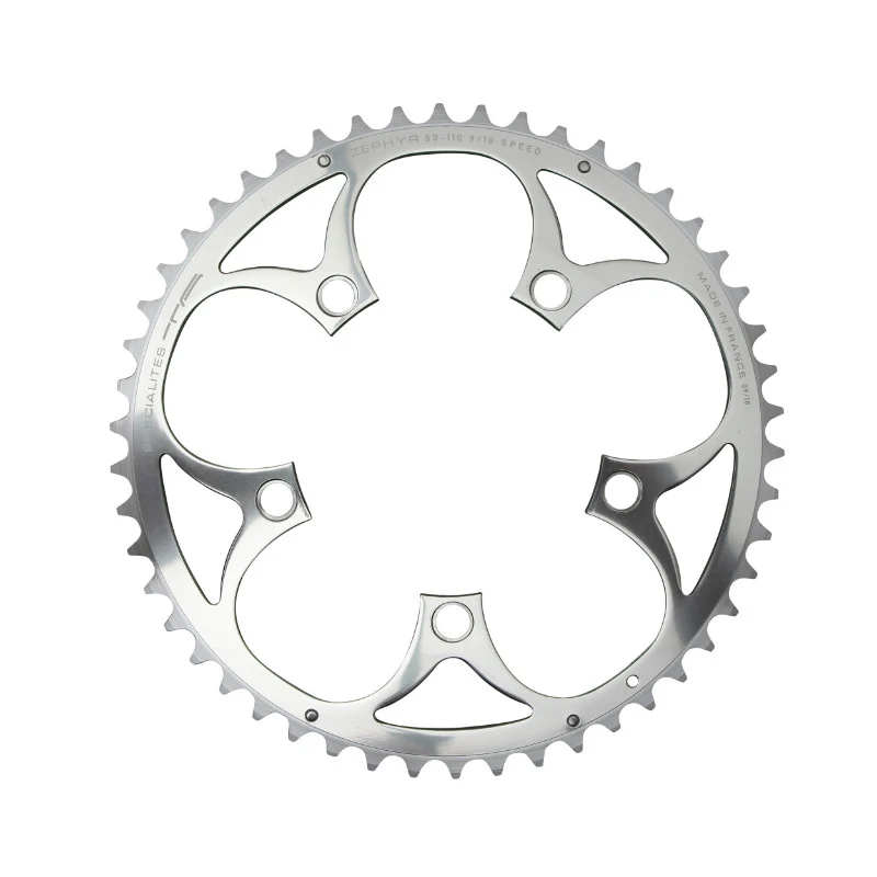 Plateau Route 5 branches Ø 110 Ta Zephyr 50 dents Extérieur Argent Alu 7075 Type Shimano 9-10V.
