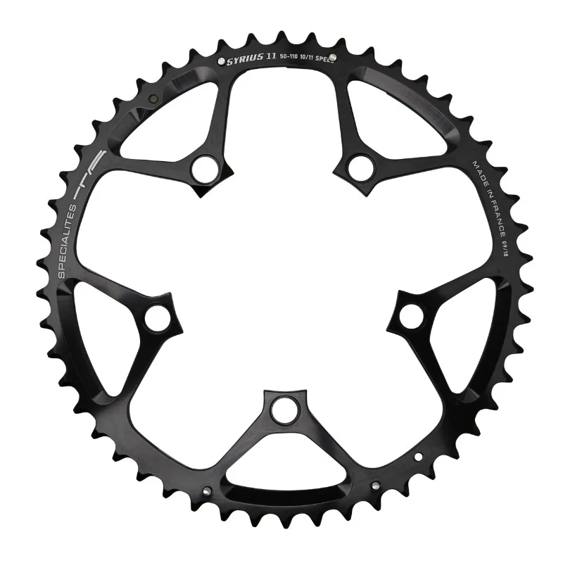 Plateau Route 5 branches Ø 110 Ta Syrius 50 dents Extérieur Noir Alu 7075 Type Shimano 10-11V.