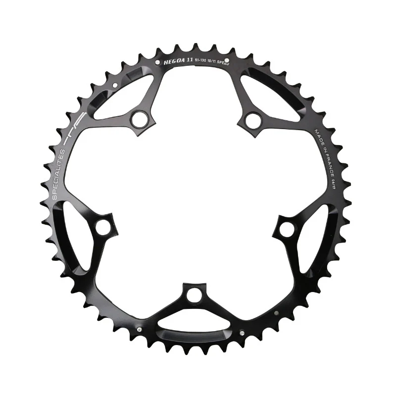Plateau Route 5 branches Ø 130 Ta Hegoa 53 dents Extérieur Noir Alu 7075 Type Shimano 10-11V.
