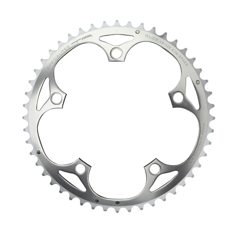 Plateau Route 5 branches Ø 130 Ta Alize 51 dents Extérieur Argent Alu 7075 Type Shimano 8-9-10V.