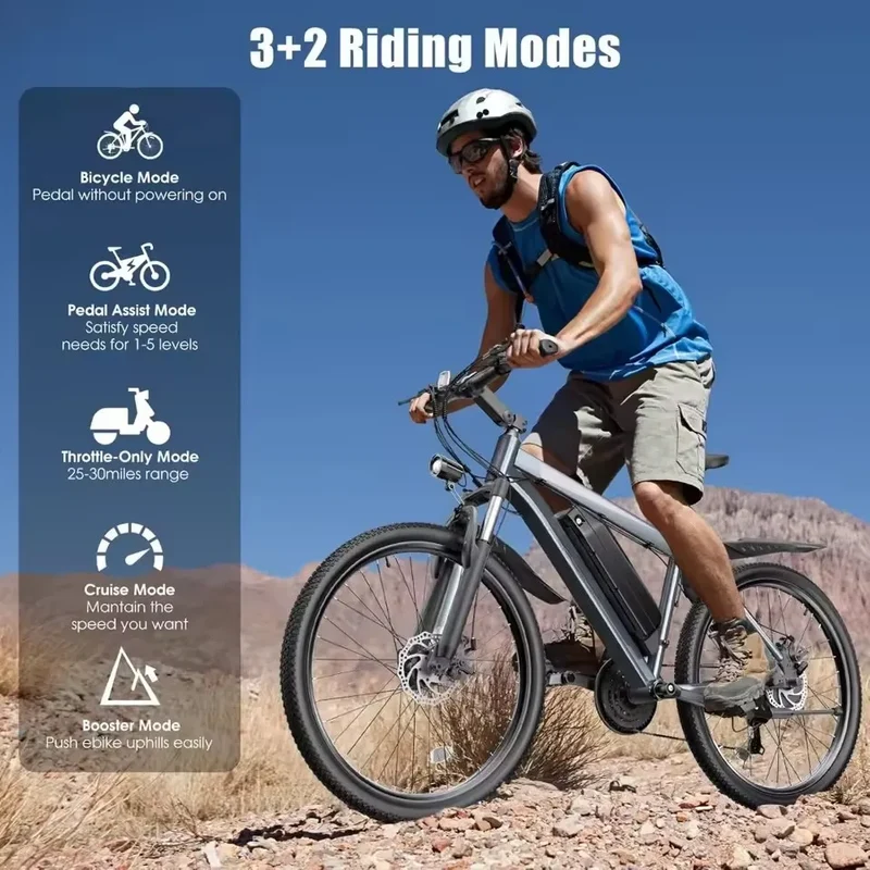 Electric Bike, Peak 1000W Ebike, 26 "Electric Mountain Bike 48V 374.4WH Battery with Adjustable Stemm, Commuter E Bike