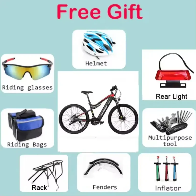 RANDRIDE YG90 Electric Bicycle 1000W 48V17AH Hydraulic Brake Ebike with Full Suspension 21 Gears Shift Free Rack