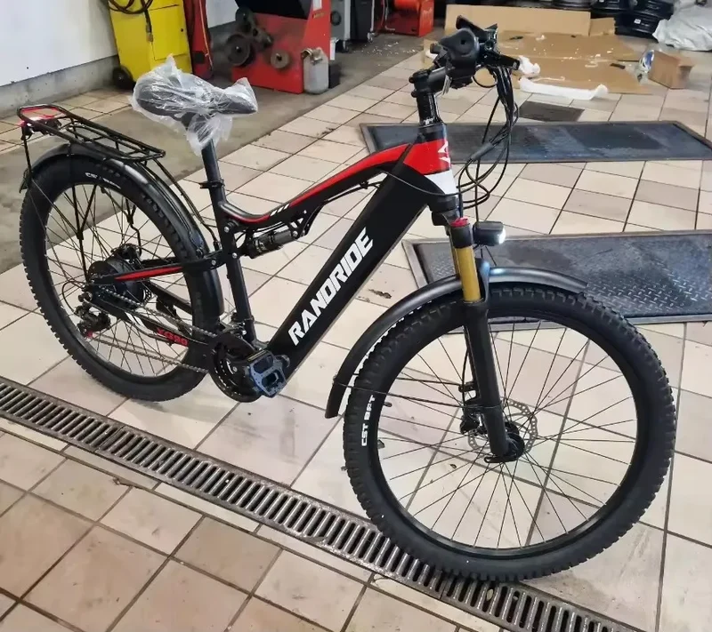 RANDRIDE YG90 Electric Bicycle 1000W 48V17AH Hydraulic Brake Ebike with Full Suspension 21 Gears Shift Free Rack