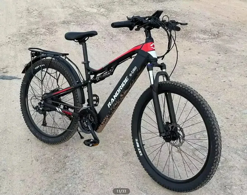 RANDRIDE YG90 Electric Bicycle 1000W 48V17AH Hydraulic Brake Ebike with Full Suspension 21 Gears Shift Free Rack