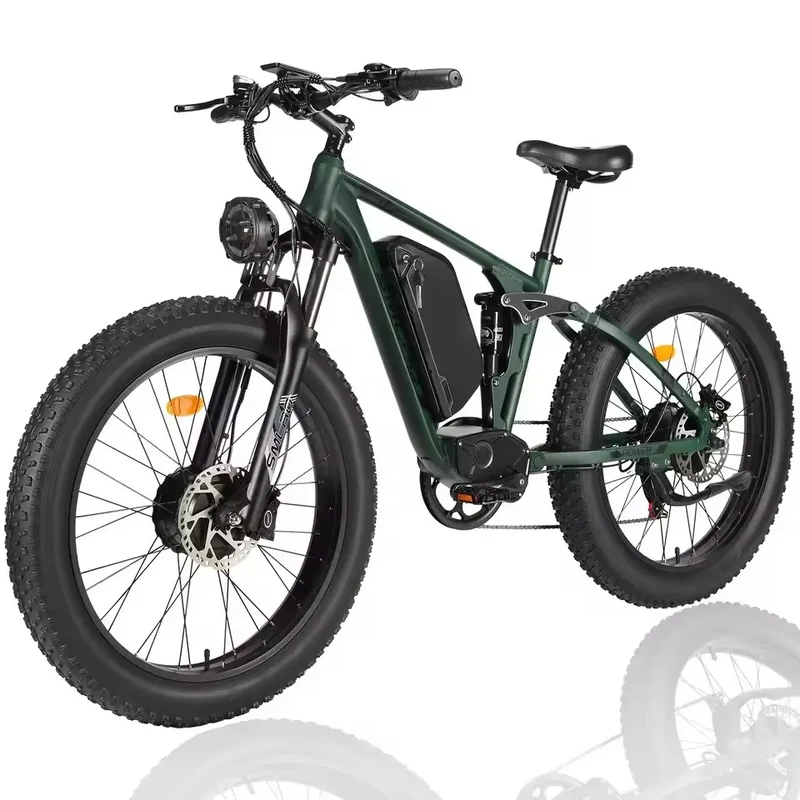 Hots Sales Su7 2000W Dual Motor Electric Bicycle, 7 Speed 35MPH MTB, 48V 22.4AH 26 ''Fat Tire Ebike with Full Suspension