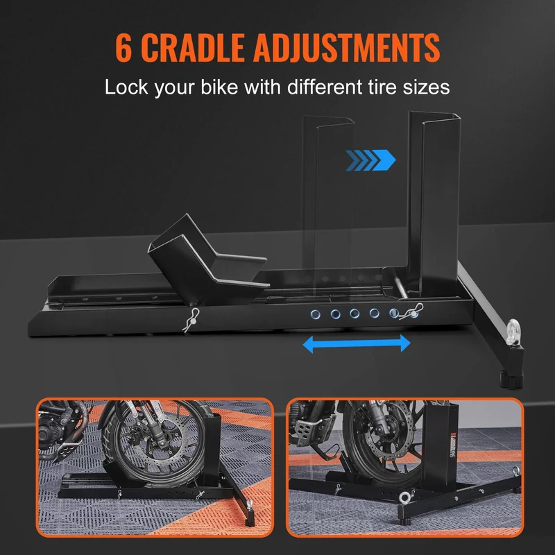 VEVOR Motorcycle Wheel Chock Upright 1800 lbs Heavy-duty Steel Motorcycle Front Wheel Stand with Adjustable Holes For Motorcycle