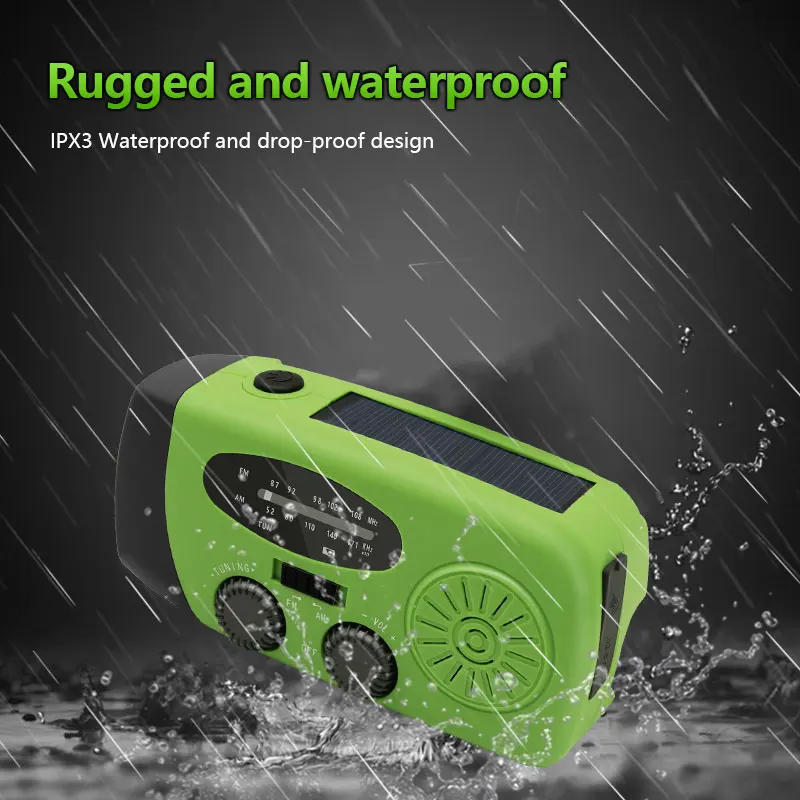 2000mAh Emergency Radio Multifunctional Solar Hand Crank portable Radio FM AM WB NOAA Weather Radio USB Charging 3 LED Flashligh