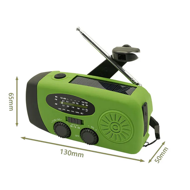 2000mAh Emergency Radio Multifunctional Solar Hand Crank portable Radio FM AM WB NOAA Weather Radio USB Charging 3 LED Flashligh
