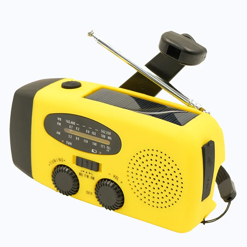 2000mAh Emergency Radio Multifunctional Solar Hand Crank portable Radio FM AM WB NOAA Weather Radio USB Charging 3 LED Flashligh