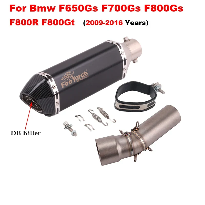 Motorcycle Exhaust Left Escape Mid Link Pipe With Muffler DB Killer Slip On For BMW F650Gs F700Gs F800Gs F800R F800Gt 2009-2016