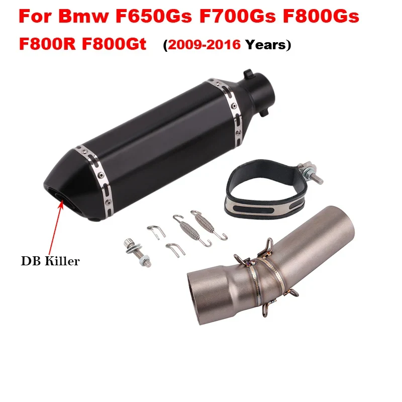 Motorcycle Exhaust Left Escape Mid Link Pipe With Muffler DB Killer Slip On For BMW F650Gs F700Gs F800Gs F800R F800Gt 2009-2016