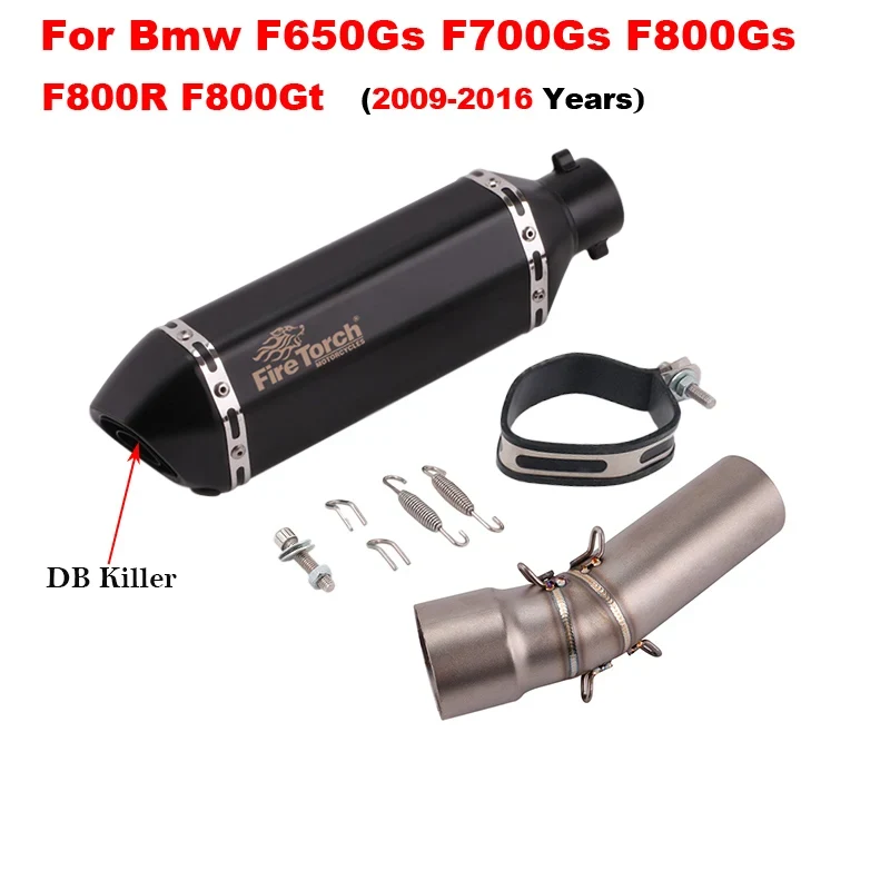 Motorcycle Exhaust Left Escape Mid Link Pipe With Muffler DB Killer Slip On For BMW F650Gs F700Gs F800Gs F800R F800Gt 2009-2016