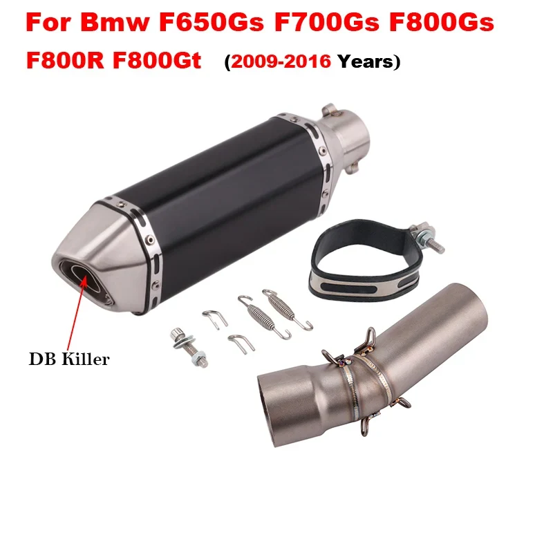 Motorcycle Exhaust Left Escape Mid Link Pipe With Muffler DB Killer Slip On For BMW F650Gs F700Gs F800Gs F800R F800Gt 2009-2016