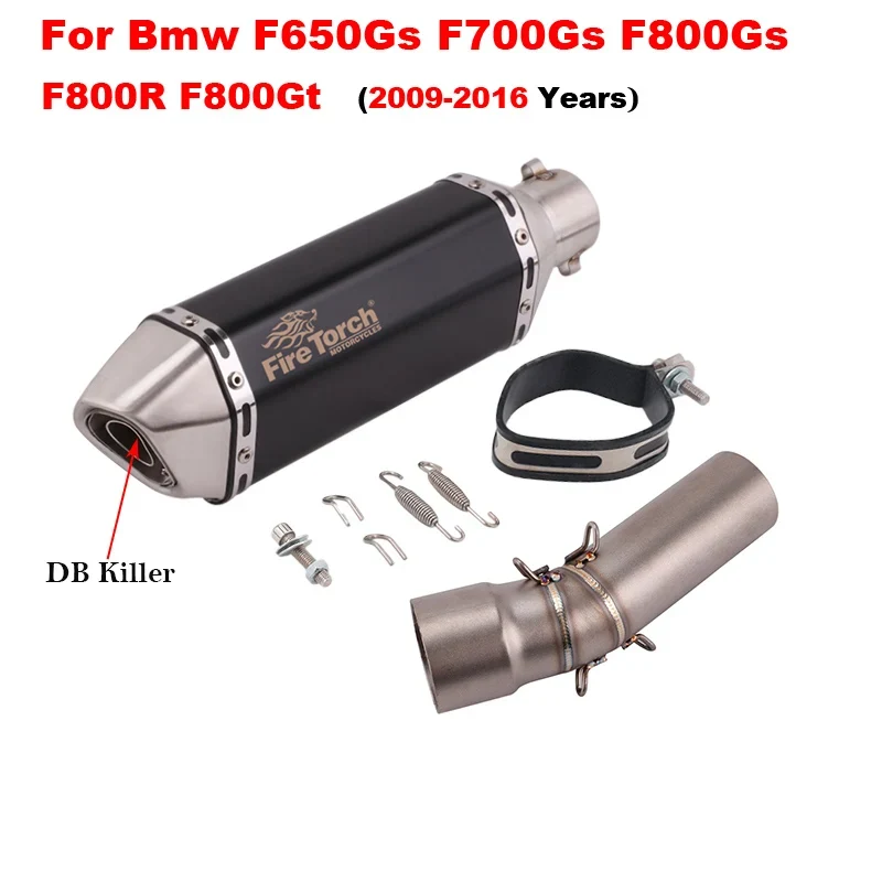 Motorcycle Exhaust Left Escape Mid Link Pipe With Muffler DB Killer Slip On For BMW F650Gs F700Gs F800Gs F800R F800Gt 2009-2016