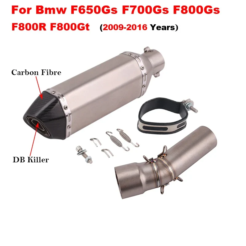 Motorcycle Exhaust Left Escape Mid Link Pipe With Muffler DB Killer Slip On For BMW F650Gs F700Gs F800Gs F800R F800Gt 2009-2016