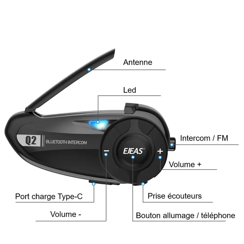 Intercom moto commande guidon