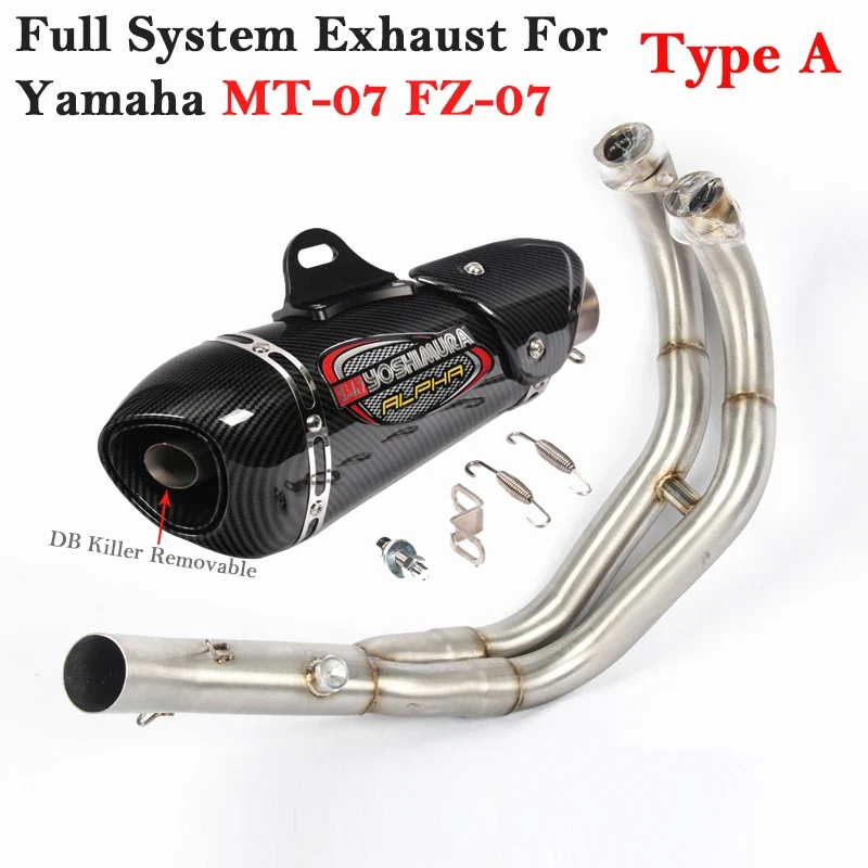 Full System Motorcycle Yoshimura Exhaust Escape DB Killer For Yamaha MT-07 FZ-07 Modify Slip-on Front Link Pipe Carbon Muffler