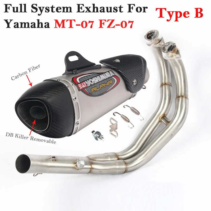 Full System Motorcycle Yoshimura Exhaust Escape DB Killer For Yamaha MT-07 FZ-07 Modify Slip-on Front Link Pipe Carbon Muffler