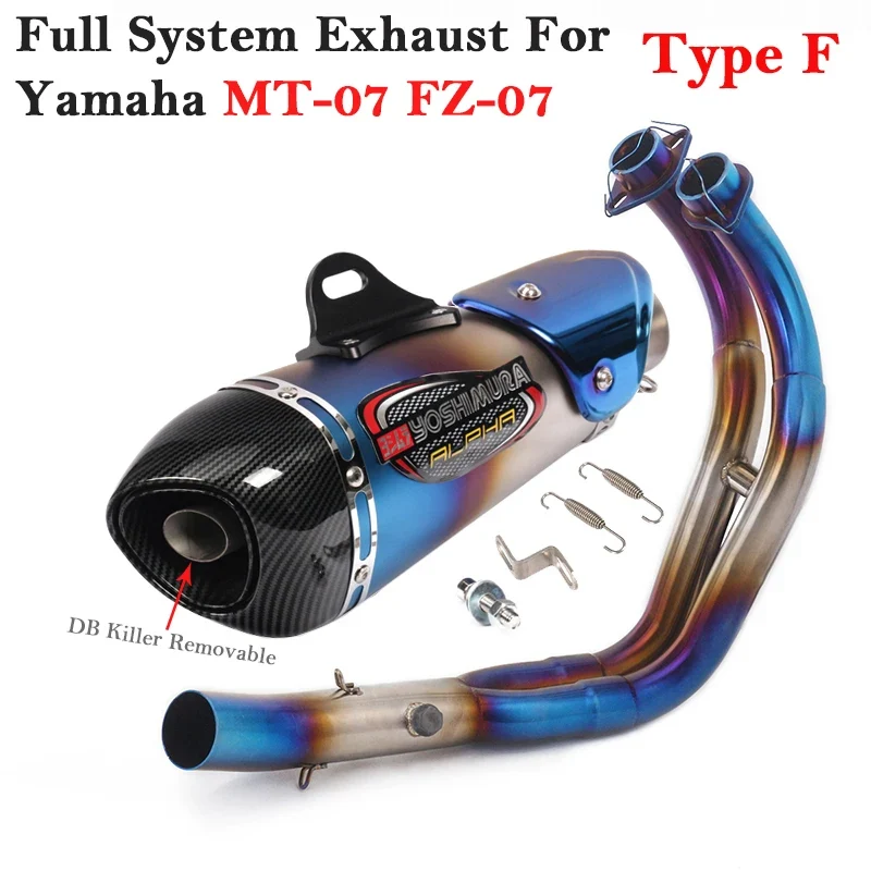 Full System Motorcycle Yoshimura Exhaust Escape DB Killer For Yamaha MT-07 FZ-07 Modify Slip-on Front Link Pipe Carbon Muffler