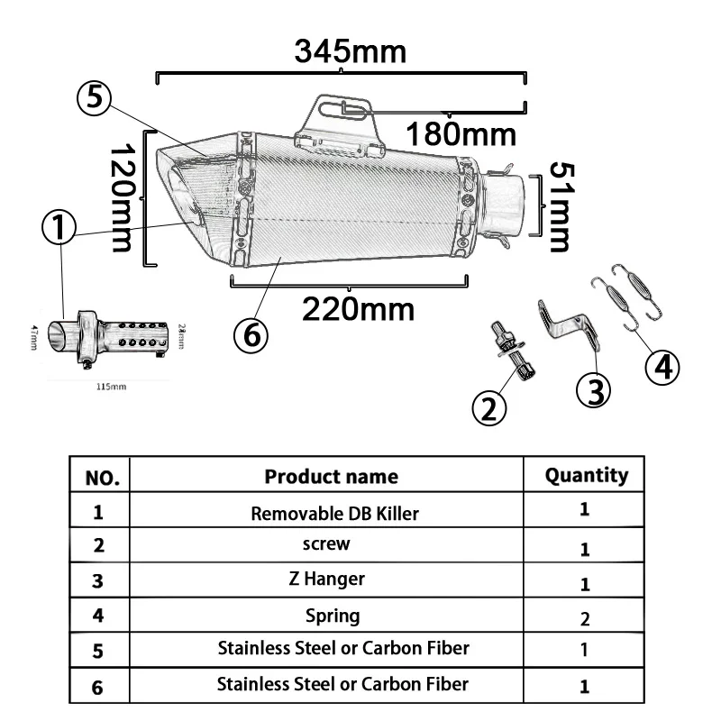 Slip On For CFMOTO 650MT 650 MT Motorcycle Exhaust System Escape Modified Carbon Fiber Muffler With Middle Link Pipe DB Killer