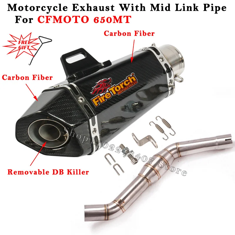 Slip On For CFMOTO 650MT 650 MT Motorcycle Exhaust System Escape Modified Carbon Fiber Muffler With Middle Link Pipe DB Killer