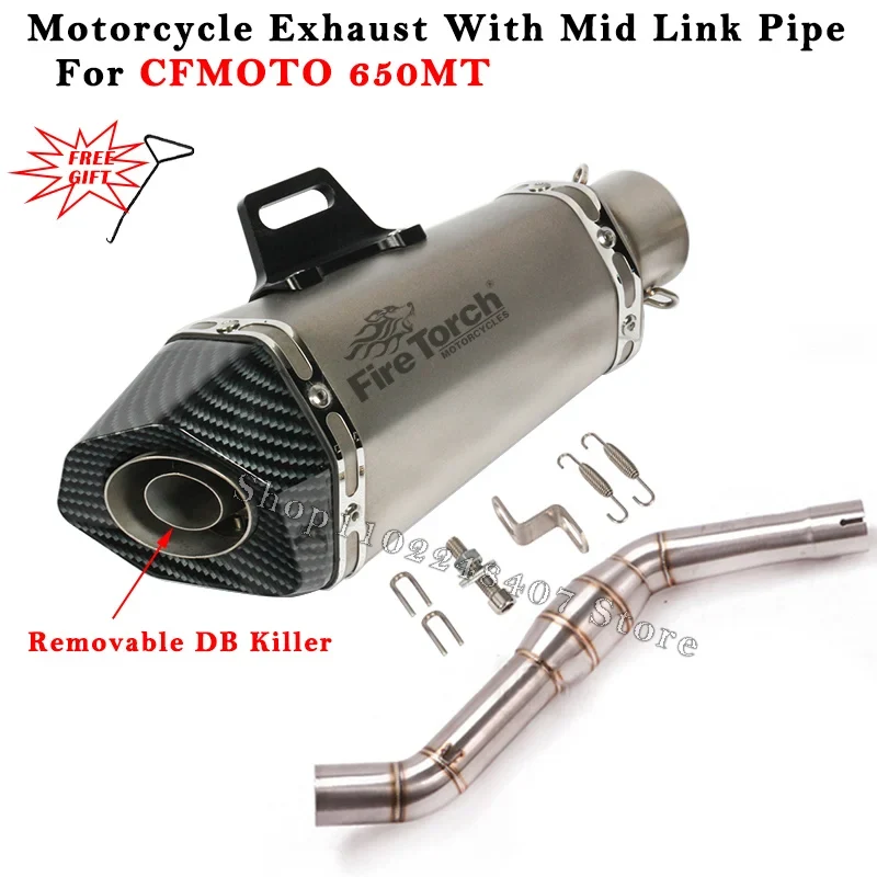 Slip On For CFMOTO 650MT 650 MT Motorcycle Exhaust System Escape Modified Carbon Fiber Muffler With Middle Link Pipe DB Killer