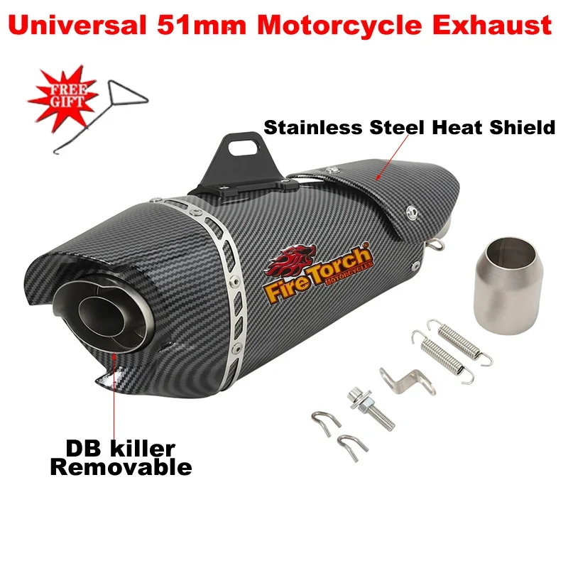51mm Universal Motorcycle Exhaust Escape System Modified Carbon Fiber Muffler Slip-On For MT09 CB1000R Z900 ZX6R ZX10R S1000RR
