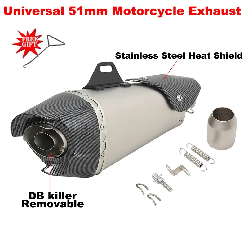 51mm Universal Motorcycle Exhaust Escape System Modified Carbon Fiber Muffler Slip-On For MT09 CB1000R Z900 ZX6R ZX10R S1000RR