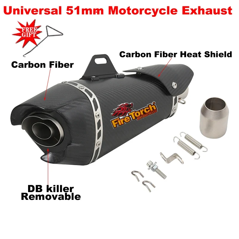 51mm Universal Motorcycle Exhaust Escape System Modified Carbon Fiber Muffler Slip-On For MT09 CB1000R Z900 ZX6R ZX10R S1000RR