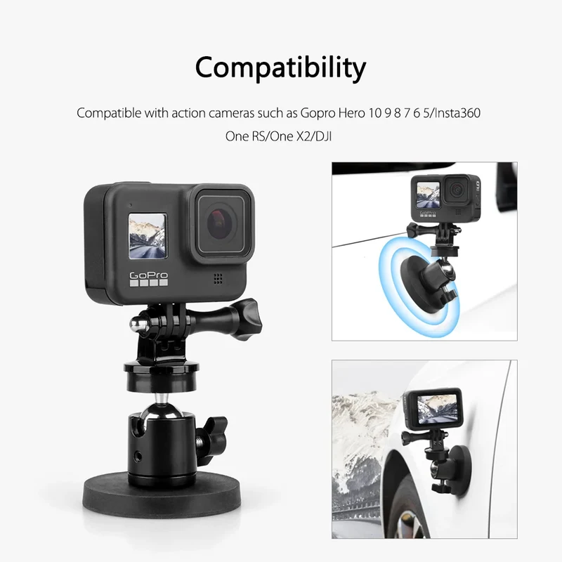 Vamson for GoPro Hero 12 11 10 9 Neodymium Magnets for GoPro Insta360 DJI Camera Magnetic Mount with 1/4 Thread Stud Accessories