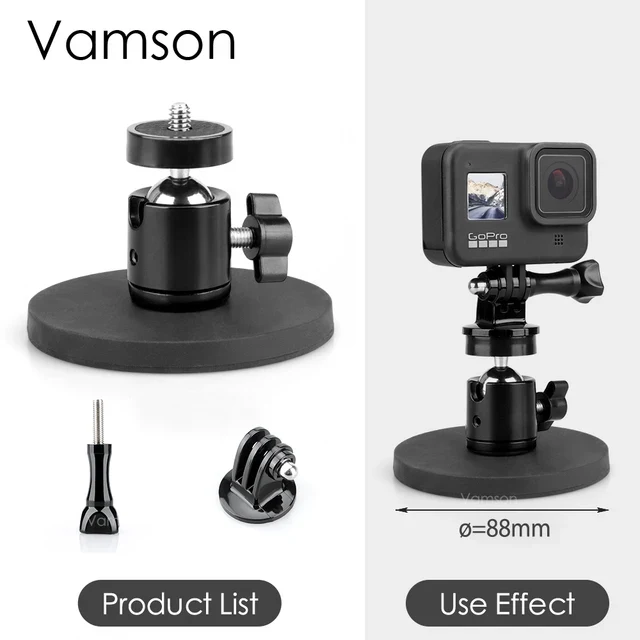 Vamson for GoPro Hero 12 11 10 9 Neodymium Magnets for GoPro Insta360 DJI Camera Magnetic Mount with 1/4 Thread Stud Accessories