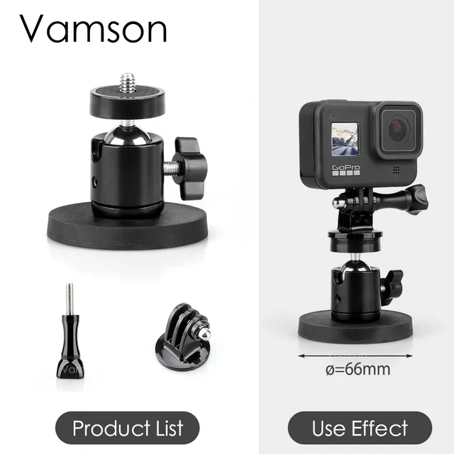 Vamson for GoPro Hero 12 11 10 9 Neodymium Magnets for GoPro Insta360 DJI Camera Magnetic Mount with 1/4 Thread Stud Accessories